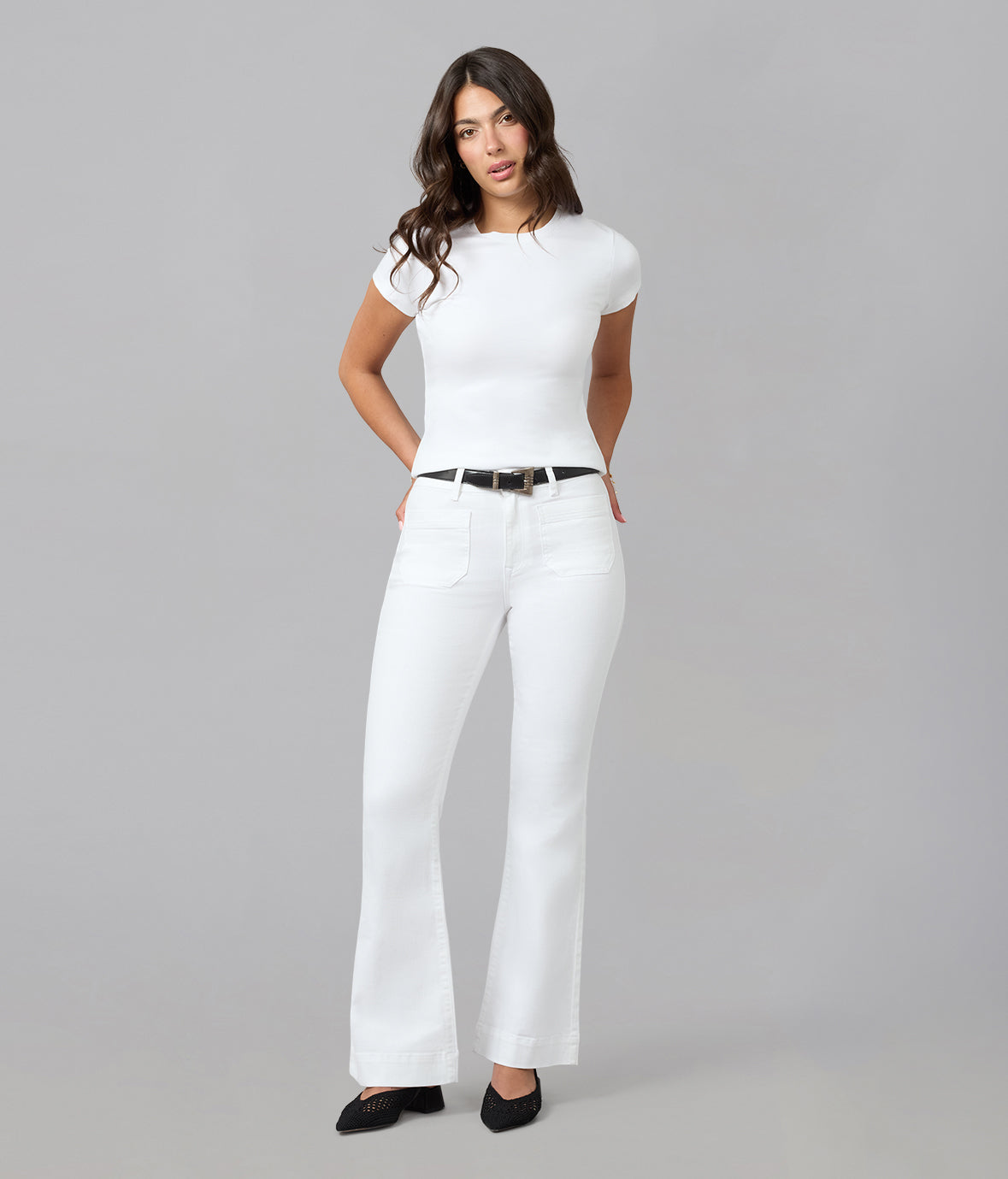ALICE-WHT High Rise Flare Jeans