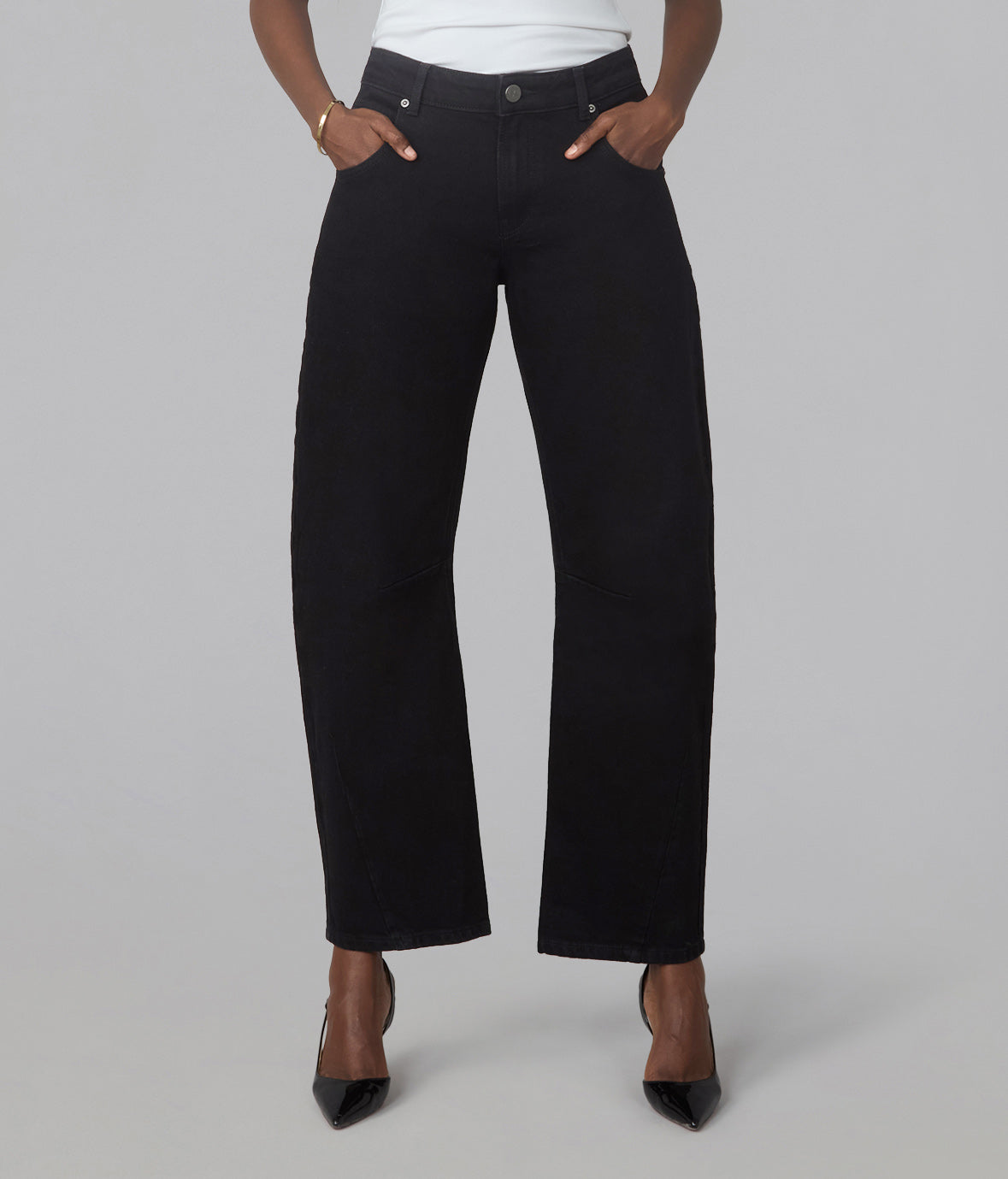 LENNOX-BLK High Rise Barrel Jeans