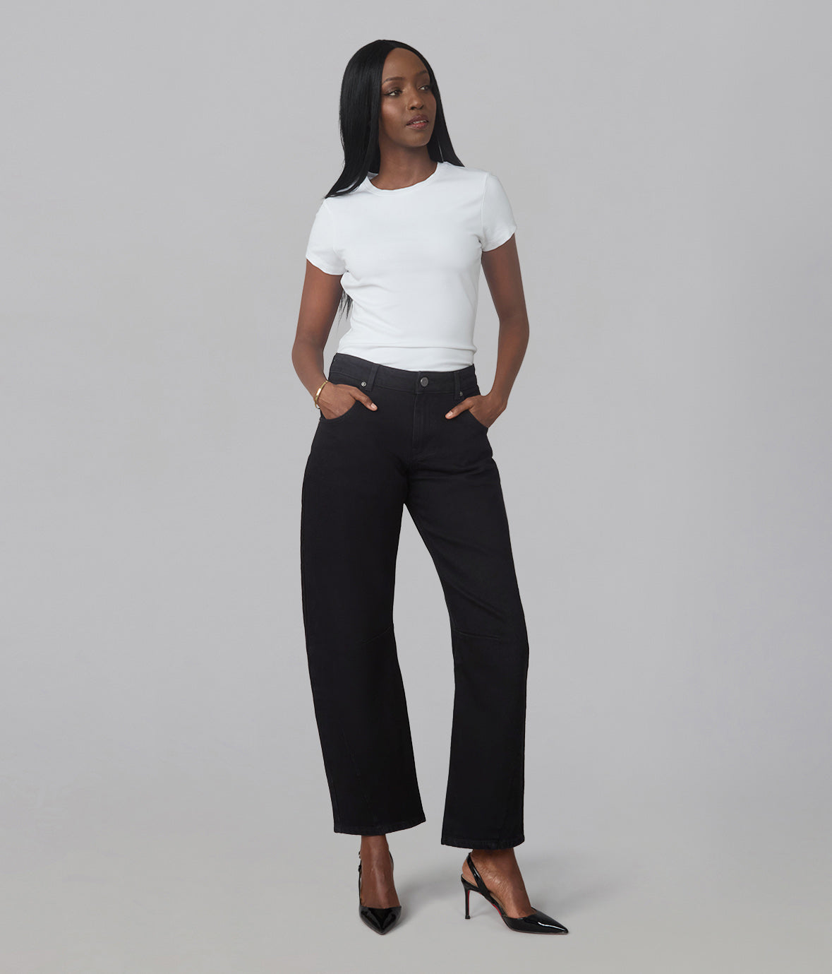 LENNOX-BLK High Rise Barrel Jeans
