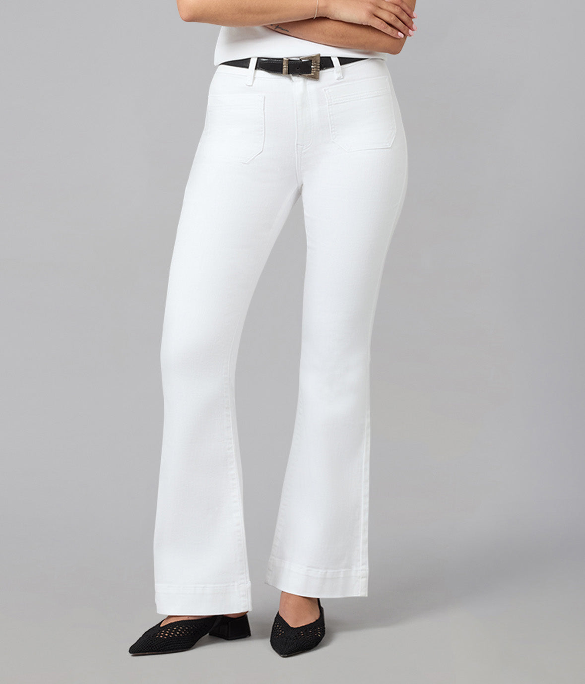 ALICE-WHT High Rise Flare Jeans
