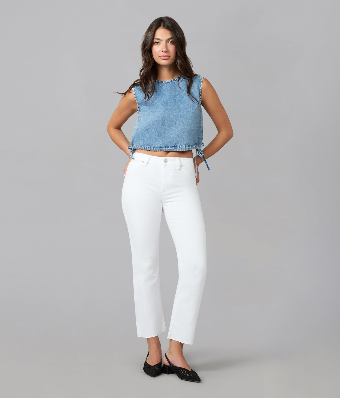 DENVER-WHT High Rise Straight Jeans 28" Inseam