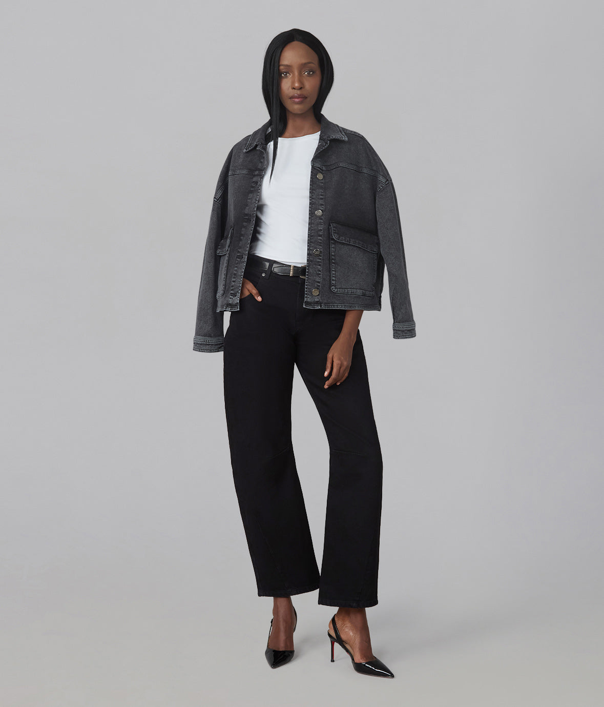 LENNOX-BLK High Rise Barrel Jeans