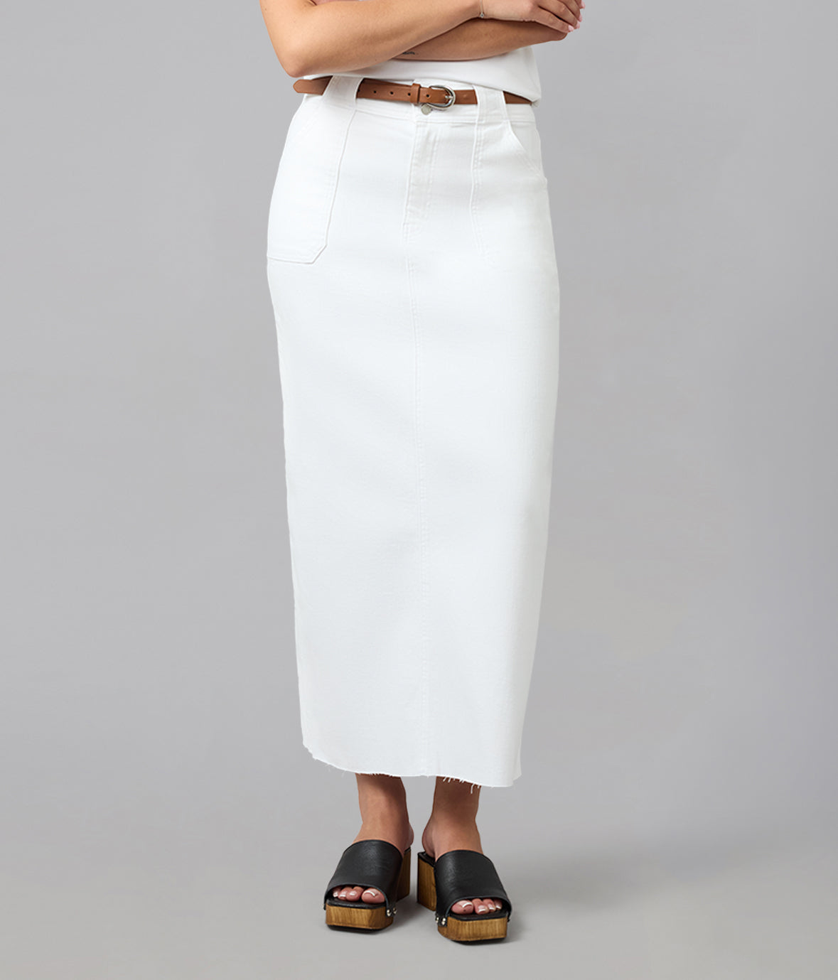 MADLYN-WHT High Rise Maxi Skirt
