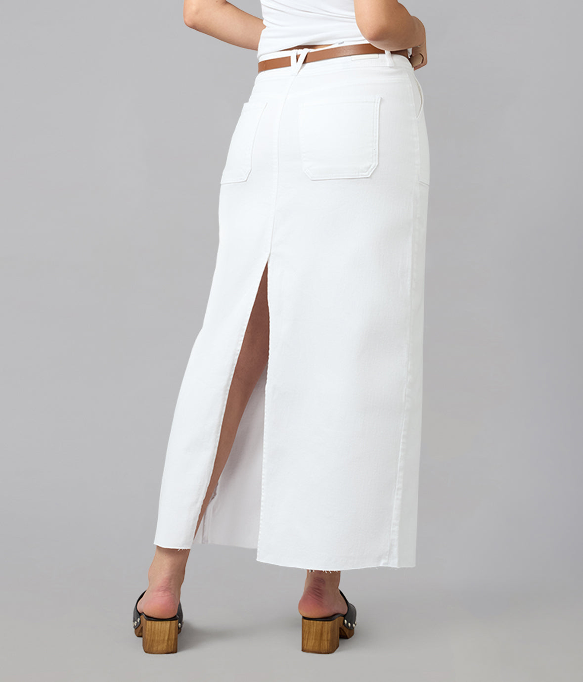 MADLYN-WHT High Rise Maxi Skirt